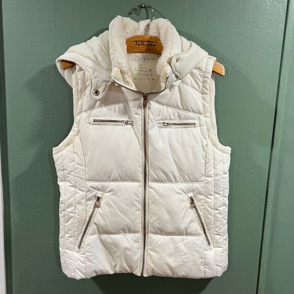 Calvin Klein Performance White Puffer Vest Medium Sherpa Hood - Picture 2 of 8